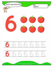6 Rakamı Çizgi Çalışmaları Çalışma Sayfaları